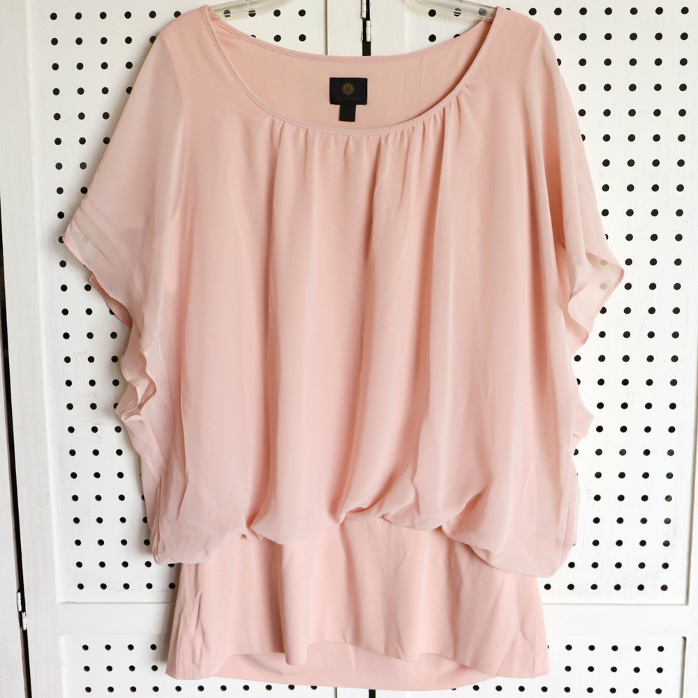 JM Collection Womens‎ SIZE 2X Coral Pink Flutter Sleeve Chiffon Top